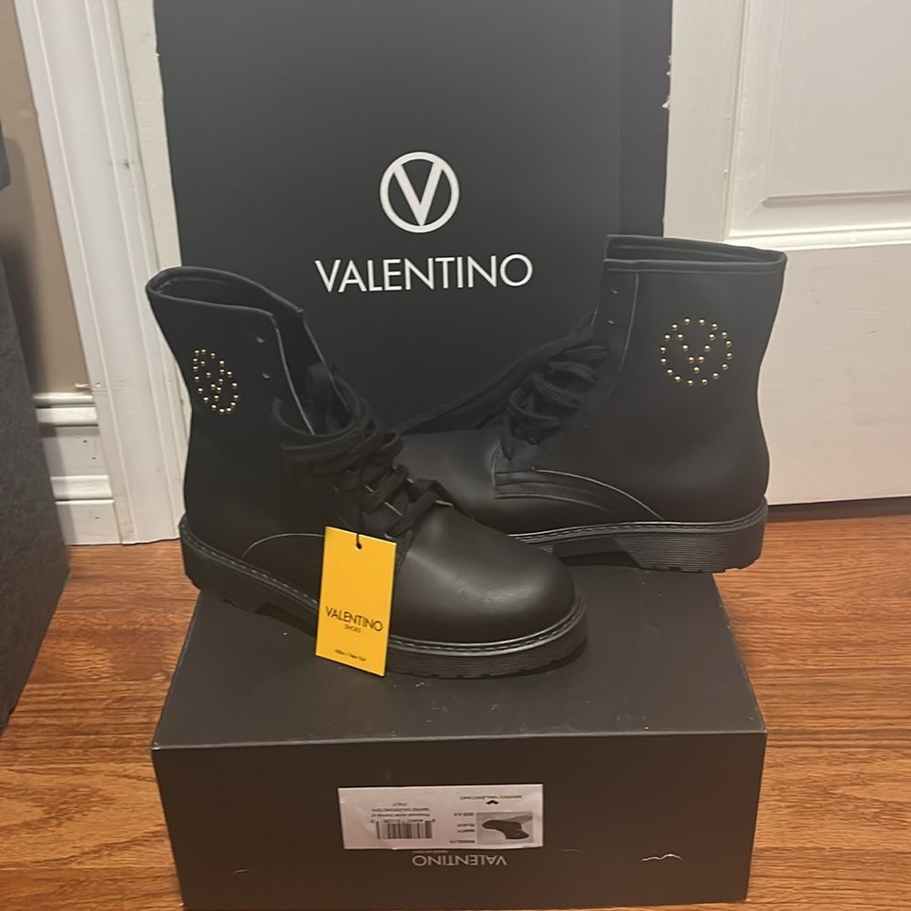 Valentino By Mario Valentino Black Combat Boots